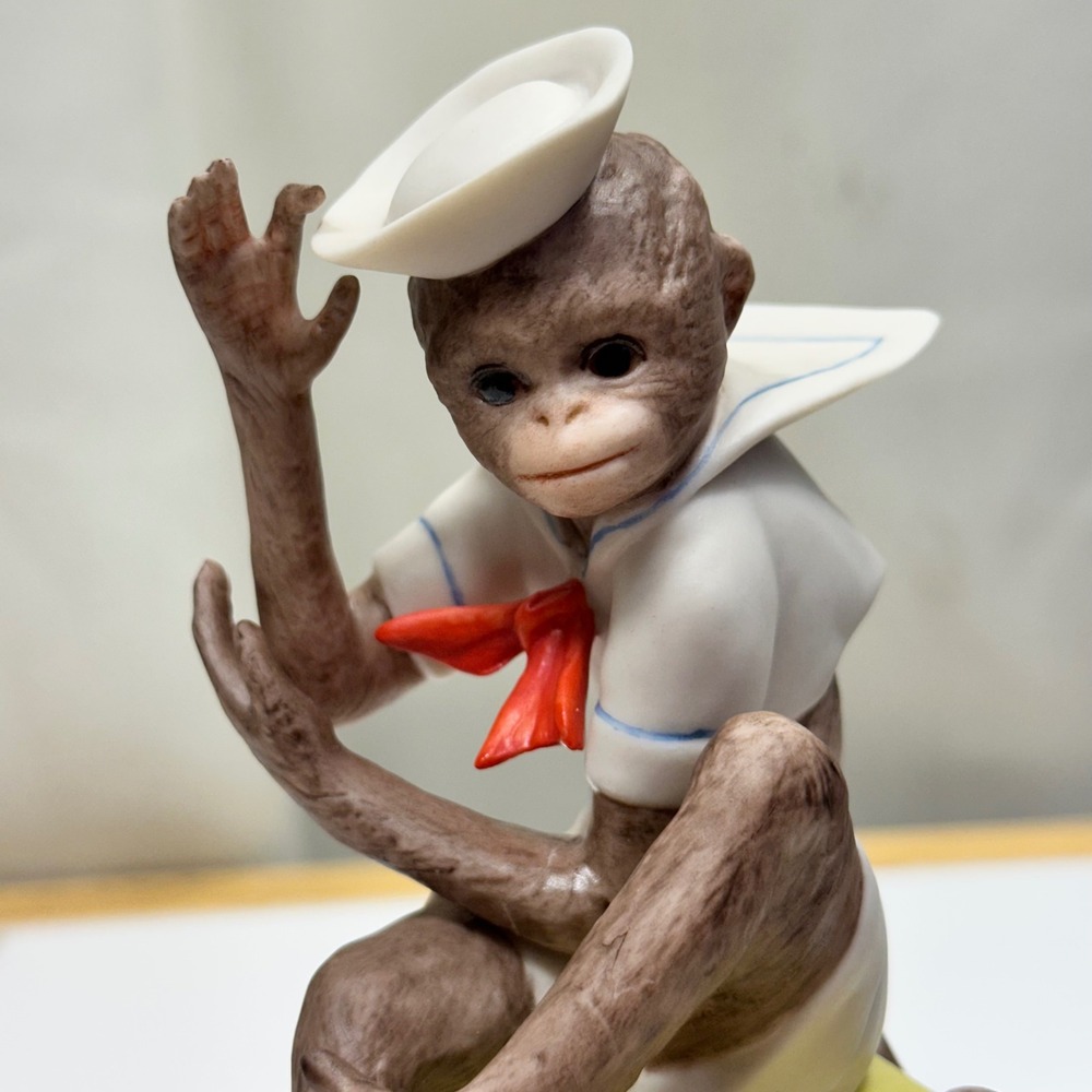 Cybis Sailor Monkey Figurine Unisex OS Brown White Porcelain 1975 Collectible